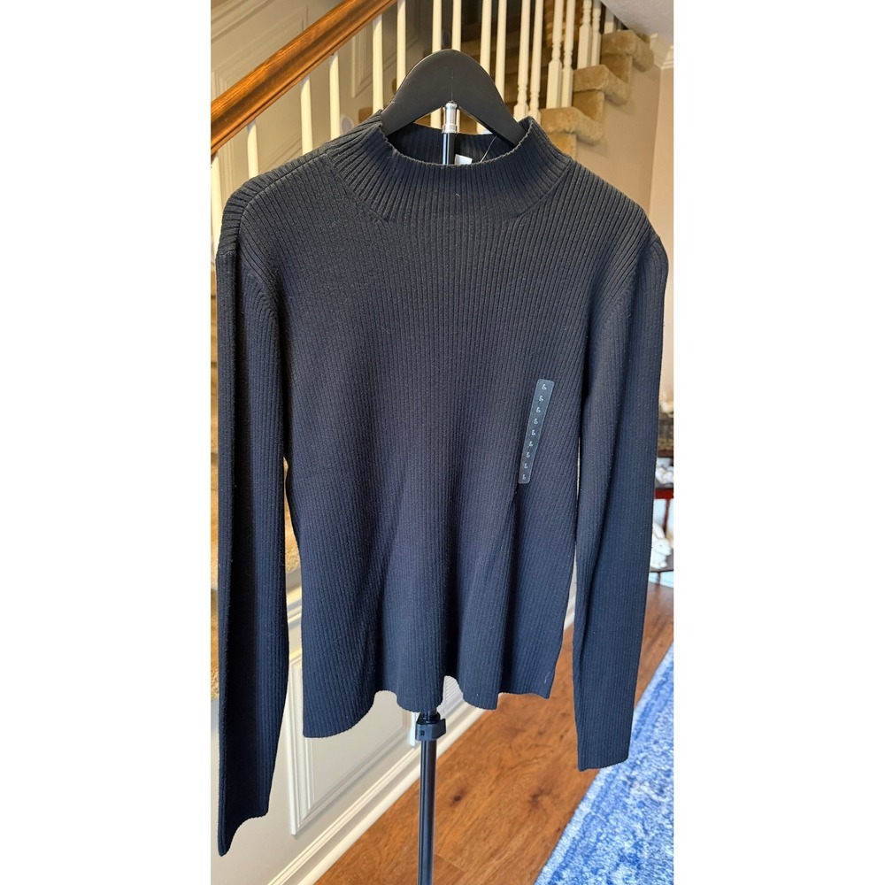 Worthington Womens Black Ribbed Mock Neck Long Sleeve Sweater NWT Large